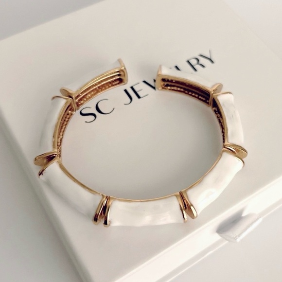 Cuff White Bracelet | Handcrafted 22K Gold Tone | Adjustable Luxury Jewelry - Picture 6 of 10
